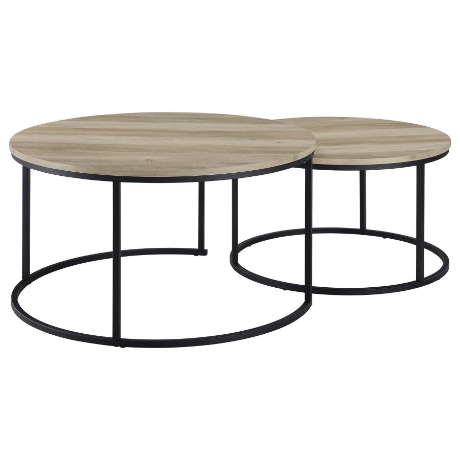 Lainey 2-piece Round Nesting Coffee Table Distressed Pine-zoom-7