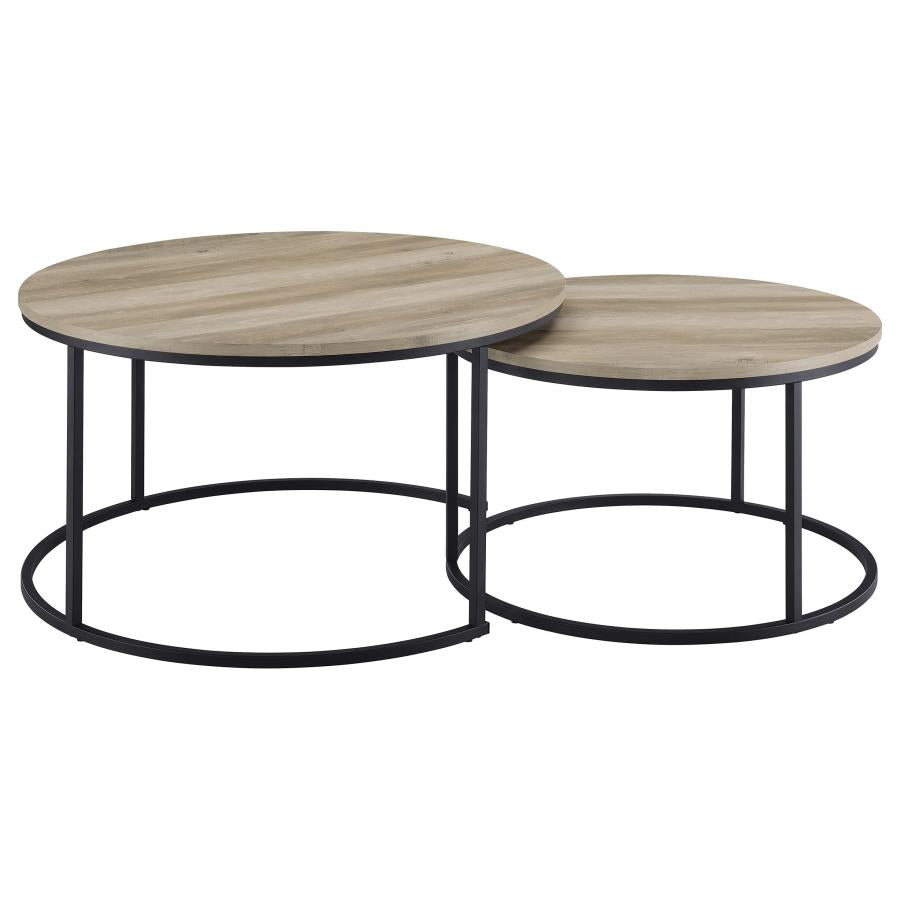 Lainey 2-piece Round Nesting Coffee Table Distressed Pine-8