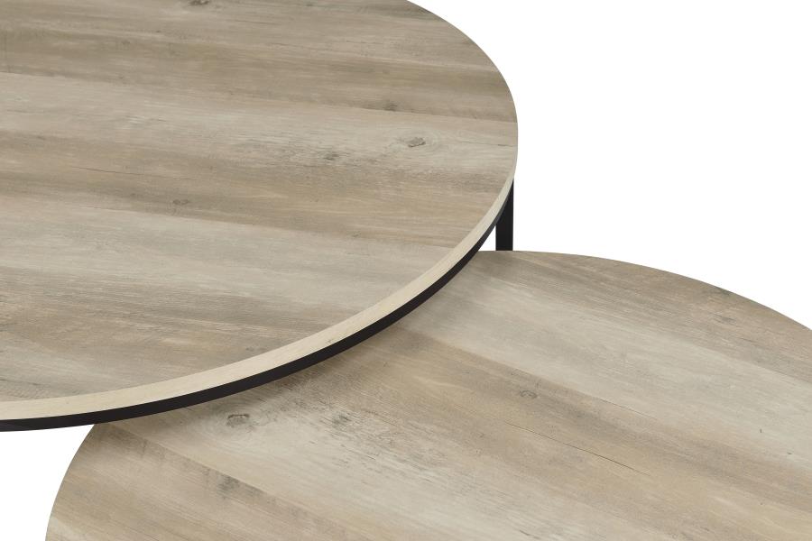 Lainey 2-piece Round Nesting Coffee Table Distressed Pine-zoom-9