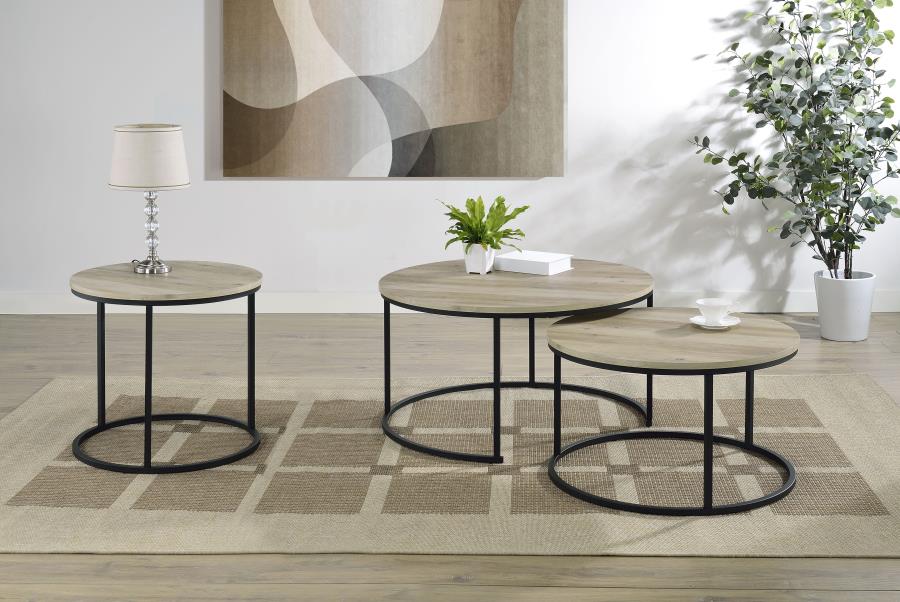 Lainey 2-piece Round Nesting Coffee Table Distressed Pine-12