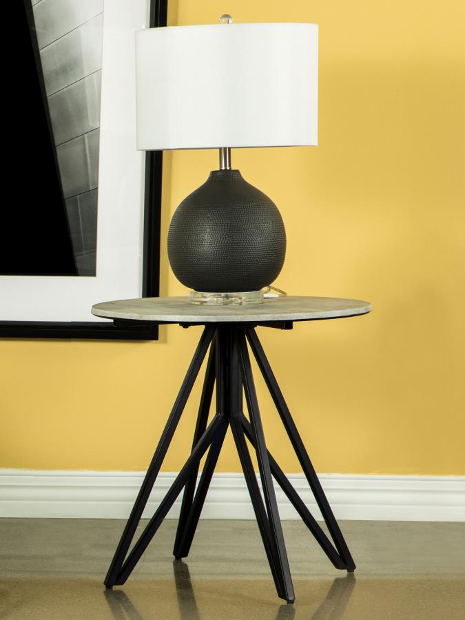 Hadi Round SmartTop Side End Table Cement and Gunmetal-2