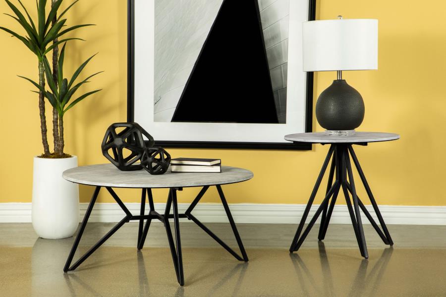 Hadi Round SmartTop Side End Table Cement and Gunmetal-zoom-7