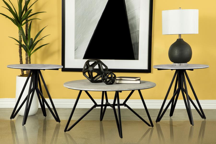 Hadi 3-piece Round SmartTop Coffee and End Table Set Cement-zoom-1