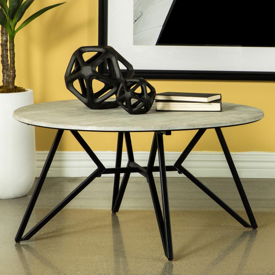 Hadi Round SmartTop Coffee Table Cement and Gunmetal-2