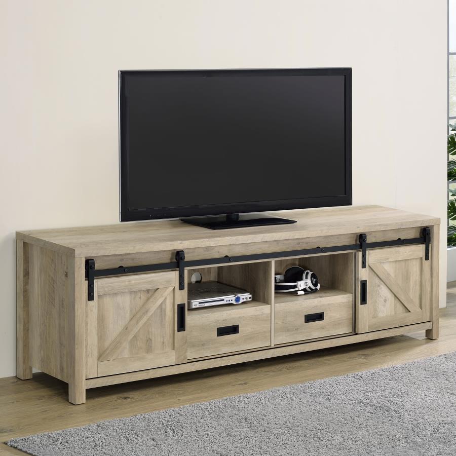 Madra 2-door Engineered Wood 79-inch TV Stand Distressed Pine-2