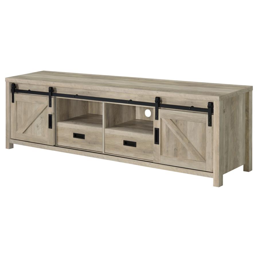 Madra 2-door Engineered Wood 79-inch TV Stand Distressed Pine-6