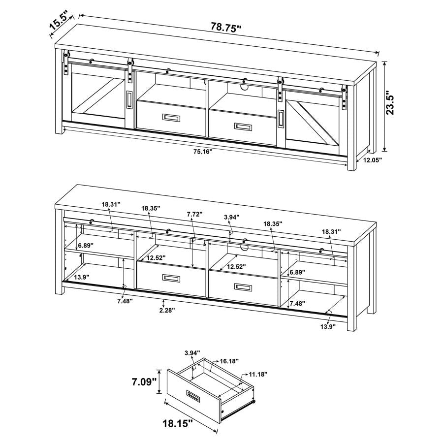 Madra 2-door Engineered Wood 79-inch TV Stand Distressed Pine-zoom-13