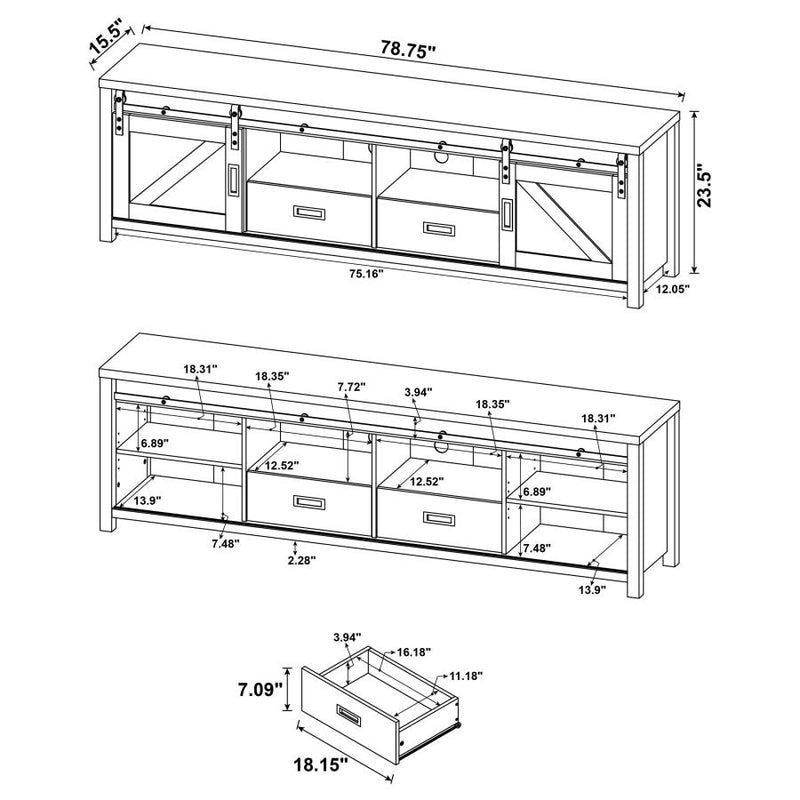 Madra 2-door Engineered Wood 79-inch TV Stand Distressed Pine-zoom-