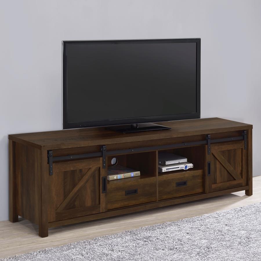 Madra 2-door Engineered Wood 79-inch TV Stand Dark Pine-2