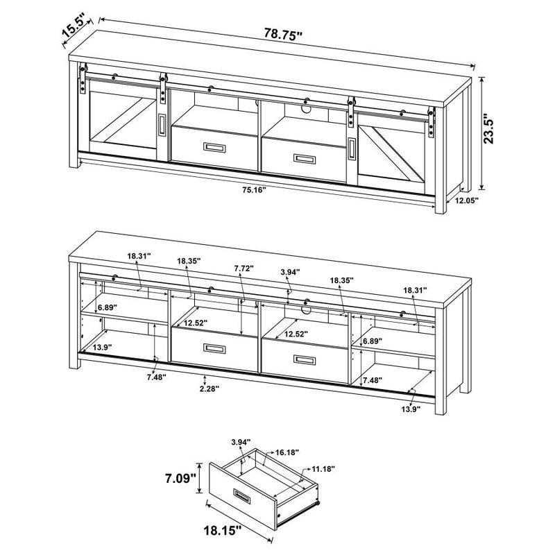 Madra 2-door Engineered Wood 79-inch TV Stand Dark Pine-zoom-