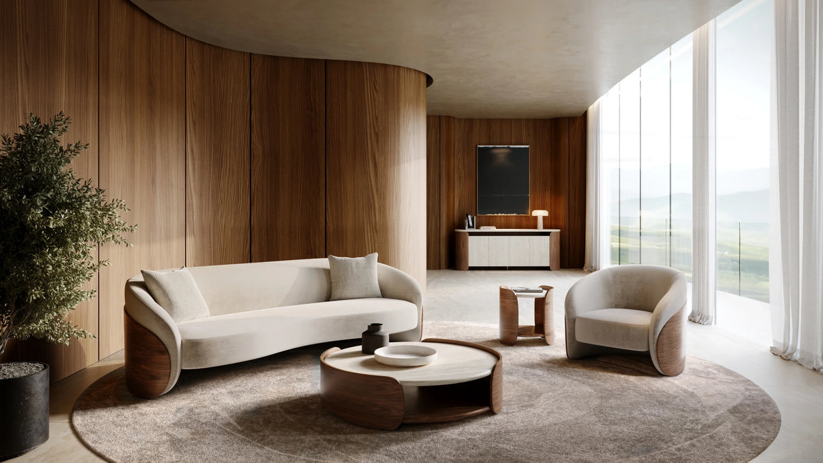 Caracole Fleur Wood Back Sofa – angle view – Lusso Furniture Miami