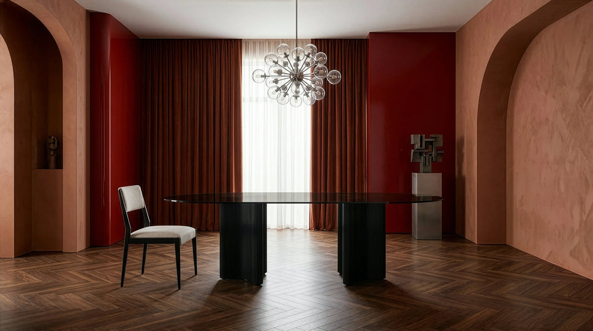 Caracole Viola Smoked Glass Dining Table – angle view – Lusso Furniture Miami