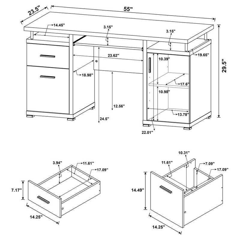 Tracy 55-inch 2-drawer Office Computer Desk White-zoom-