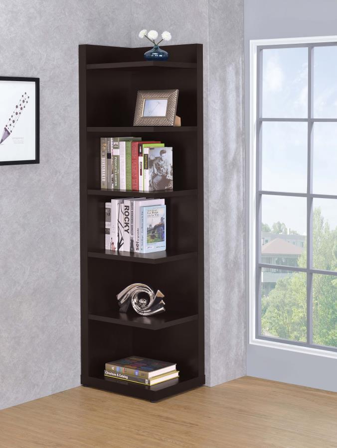 Alder 71-inch 6-shelf Corner Bookcase Cappuccino-zoom-2