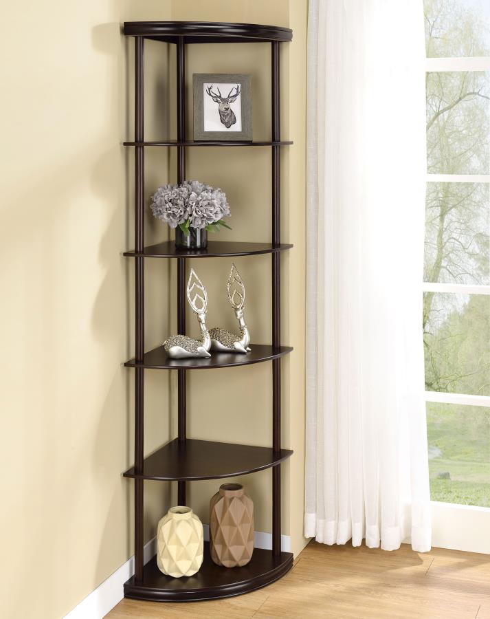 Bonwick 72-inch 5-shelf Corner Bookshelf Cappuccino-zoom-2
