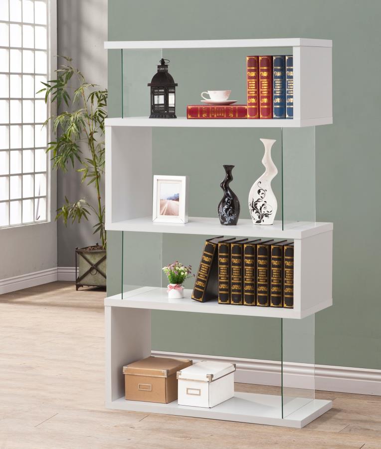 Emelle 63-inch 4-shelf Glass Panel Bookshelf White-zoom-