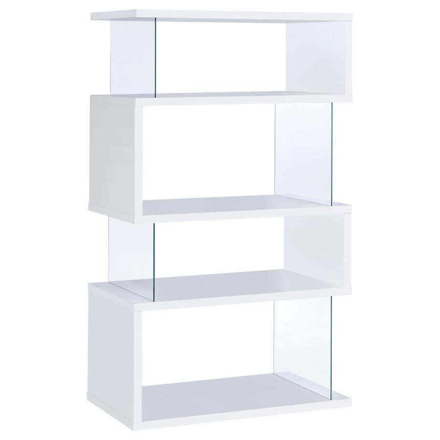 Emelle 63-inch 4-shelf Glass Panel Bookshelf White-zoom-1