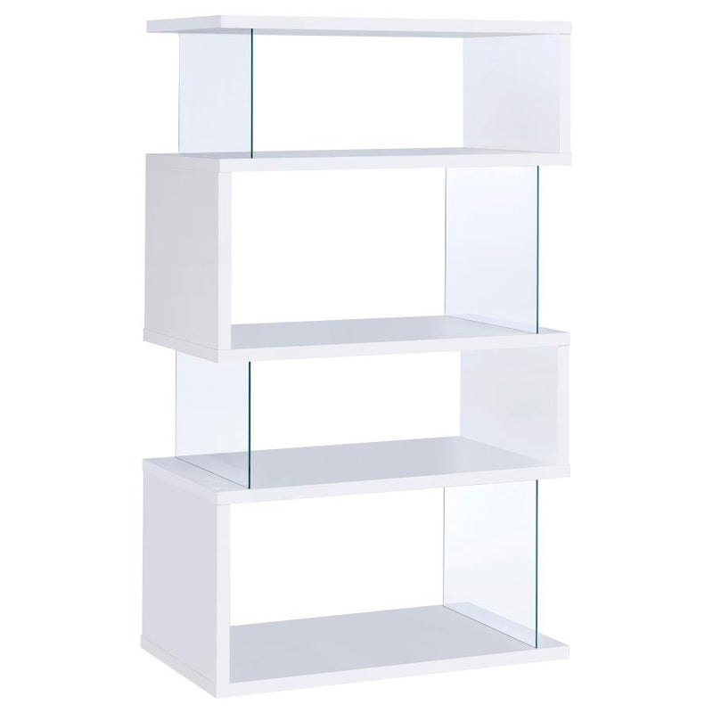 Emelle 63-inch 4-shelf Glass Panel Bookshelf White-zoom-