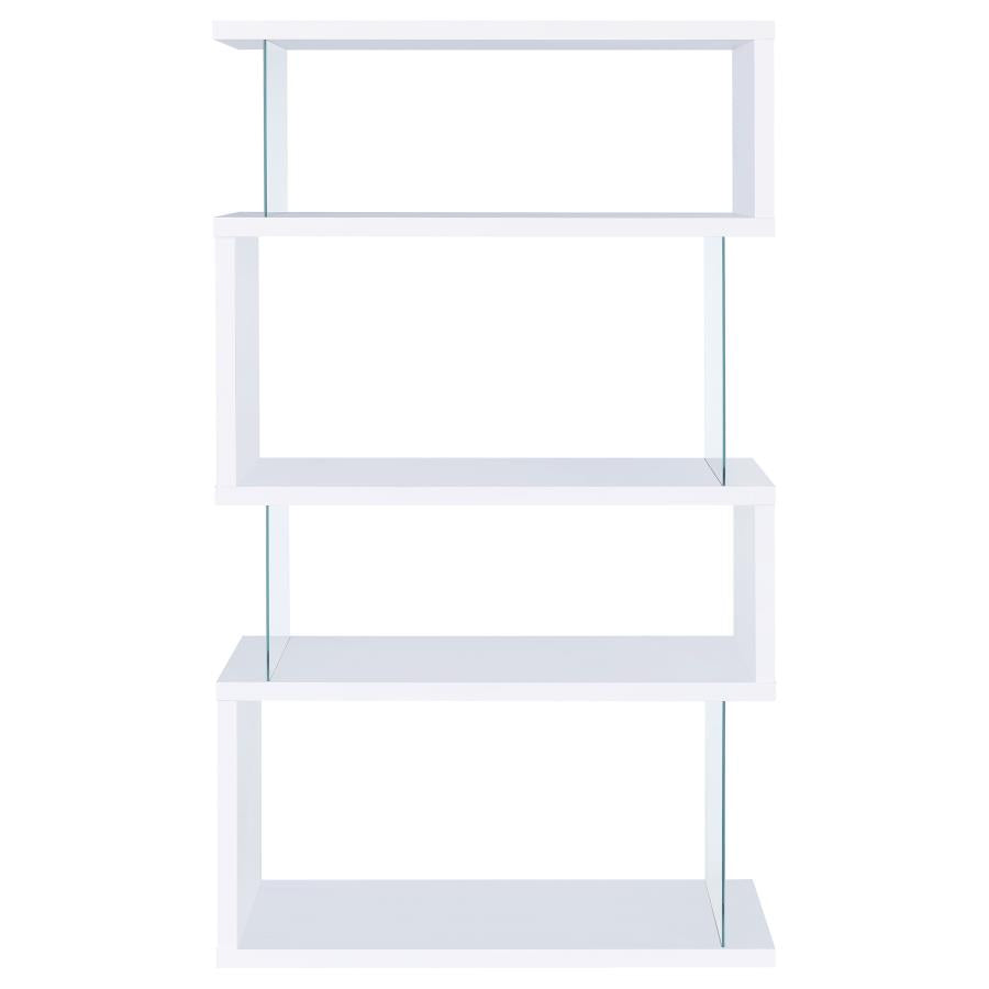 Emelle 63-inch 4-shelf Glass Panel Bookshelf White-zoom-3