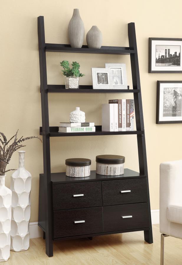 Colella 72-inch 5-shelf Storage Ladder Bookshelf Cappuccino-zoom-2