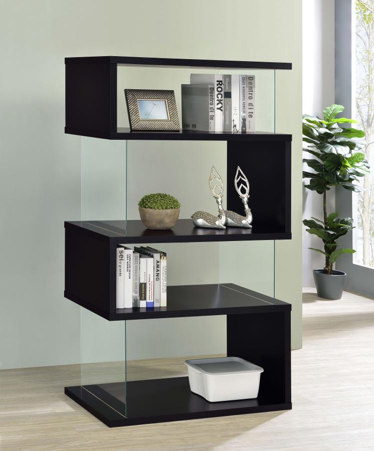 Emelle 63-inch 4-shelf Glass Panel Bookshelf Black-2