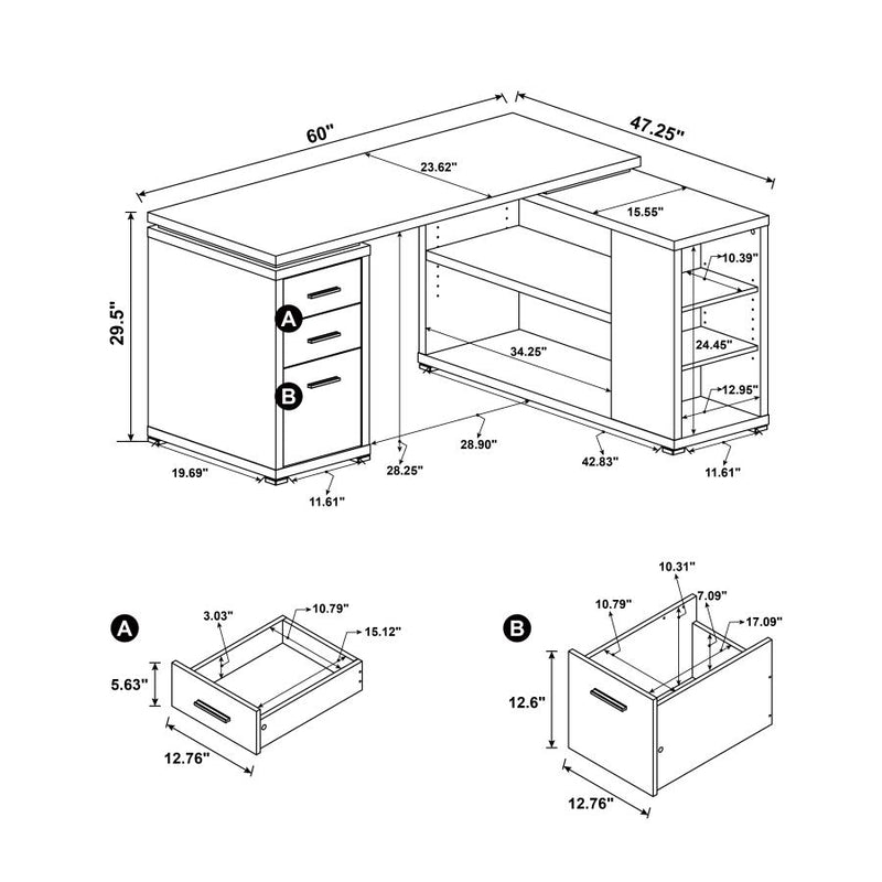 Yvette 60-inch 3-drawer L-Shape Computer Desk White-zoom-