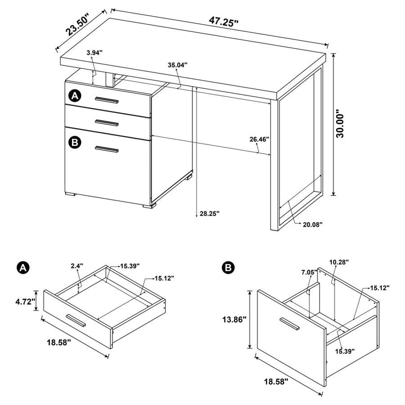 Brennan 47-inch 3-drawer Office Computer Desk Cappuccino-zoom-