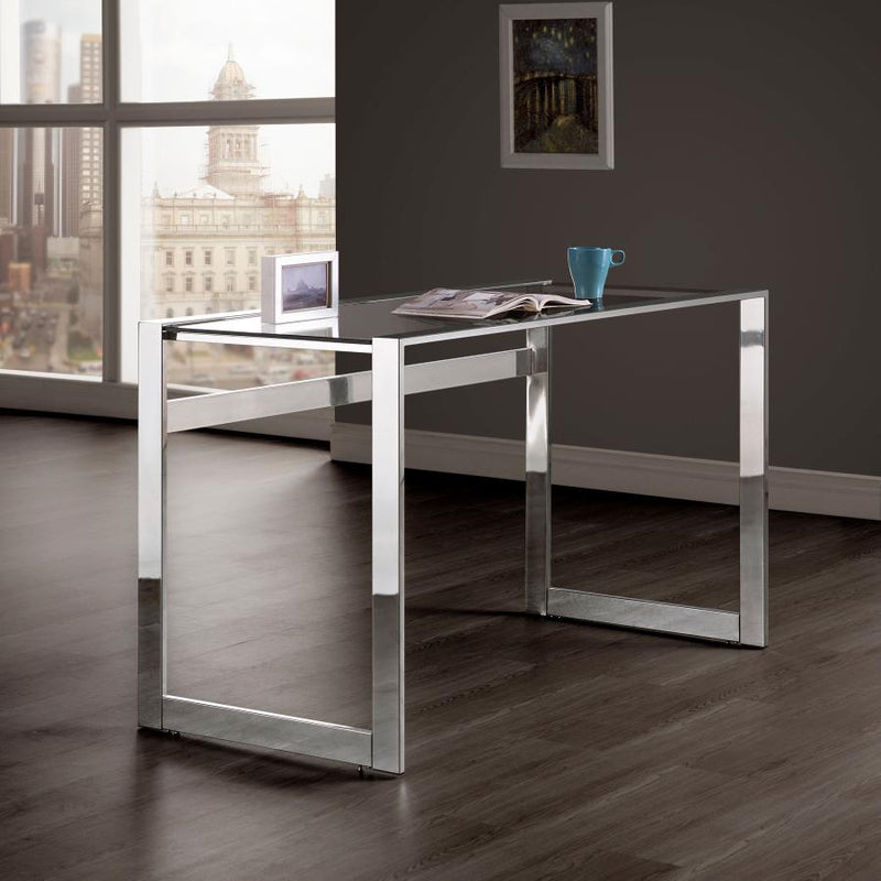 Hartford 47-inch Glass Top Writing Desk Chrome-zoom-