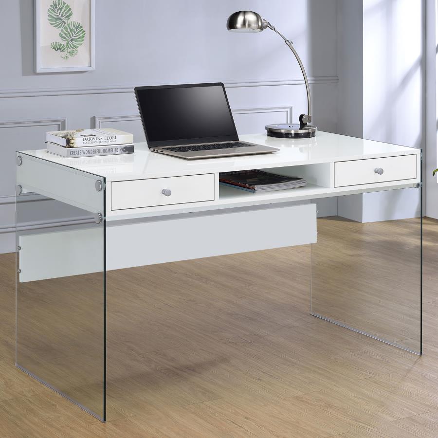 Dobrev 48-inch 2-drawer Writing Desk White High Gloss-2
