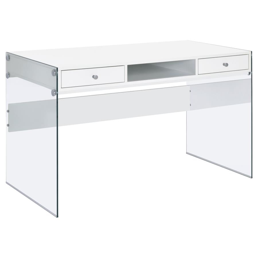 Dobrev 48-inch 2-drawer Writing Desk White High Gloss-1