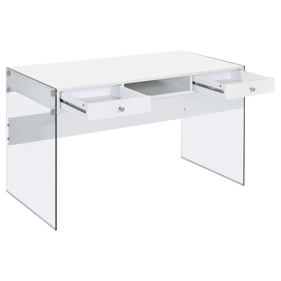 Dobrev 48-inch 2-drawer Writing Desk White High Gloss-3