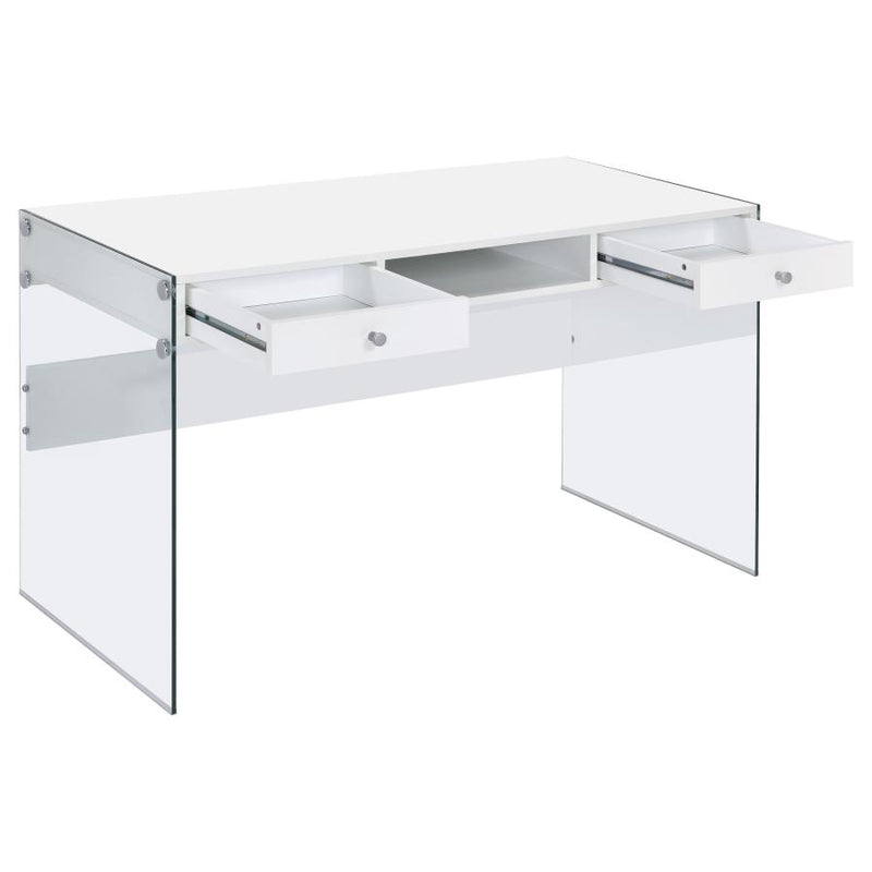 Dobrev 48-inch 2-drawer Writing Desk White High Gloss-zoom-