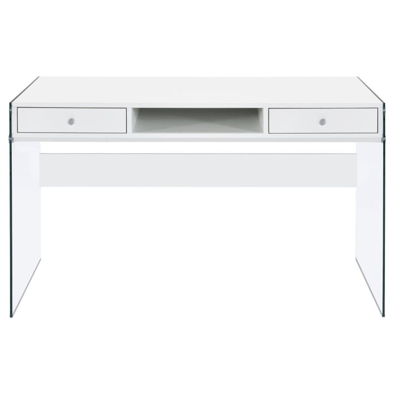 Dobrev 48-inch 2-drawer Writing Desk White High Gloss-zoom-