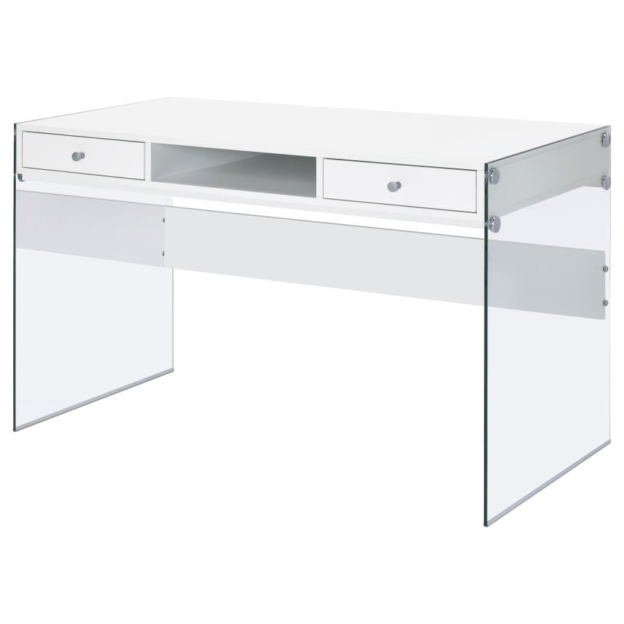 Dobrev 48-inch 2-drawer Writing Desk White High Gloss-5