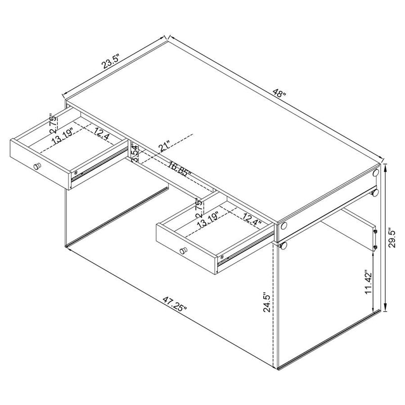 Dobrev 48-inch 2-drawer Writing Desk White High Gloss-zoom-