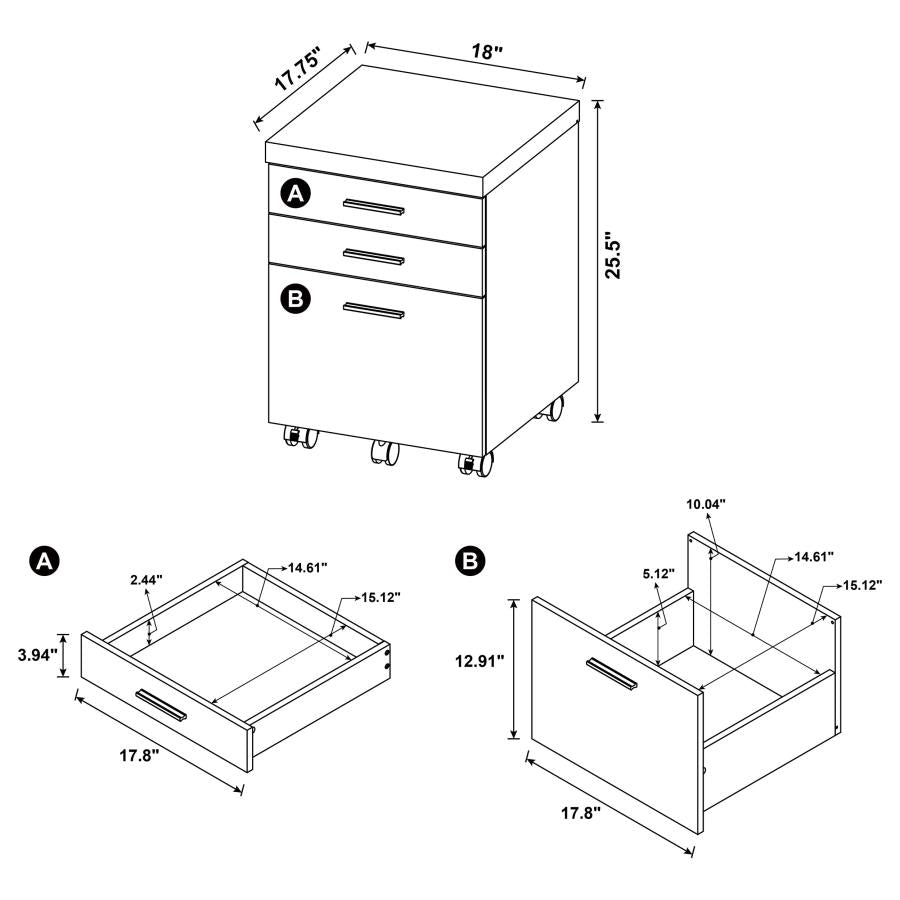 Skylar 3-drawer Home Office Mobile File Cabinet Cappuccino-zoom-12