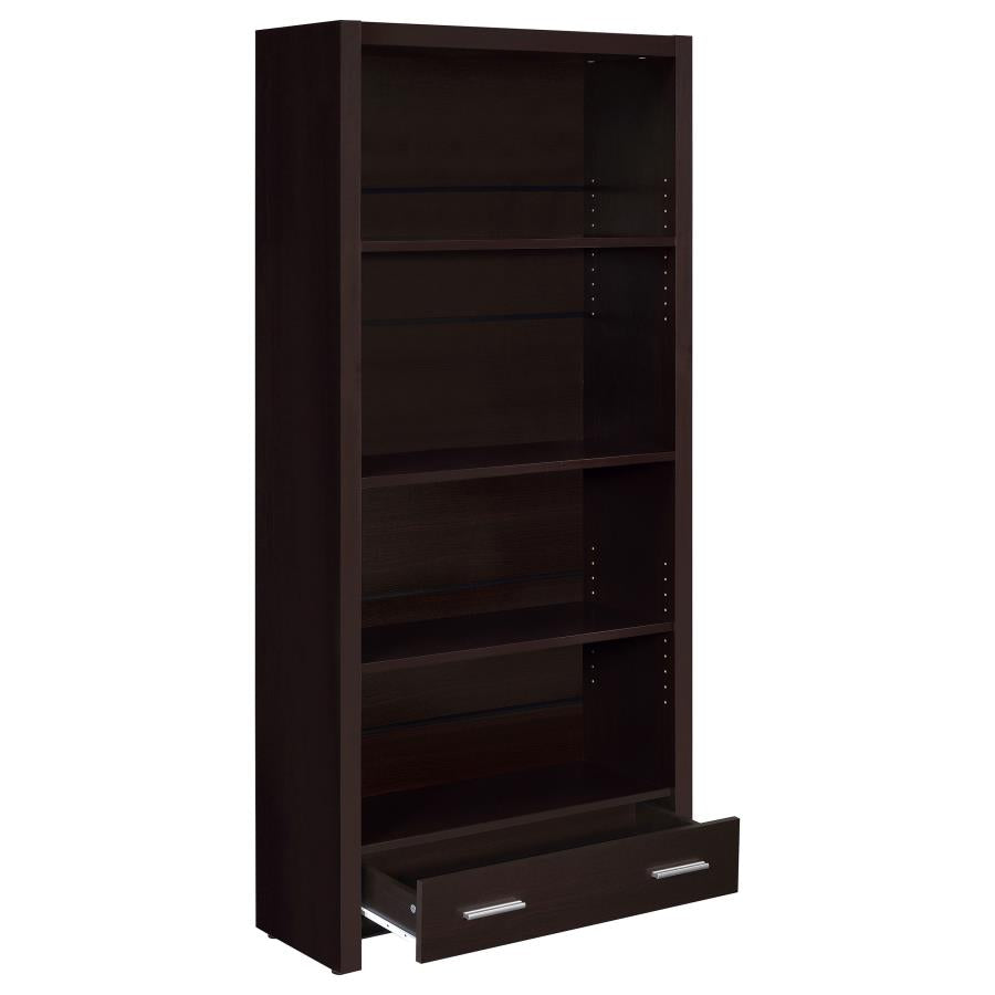 Skylar 71-inch 5-shelf Bookcase with Drawer Cappuccino-3
