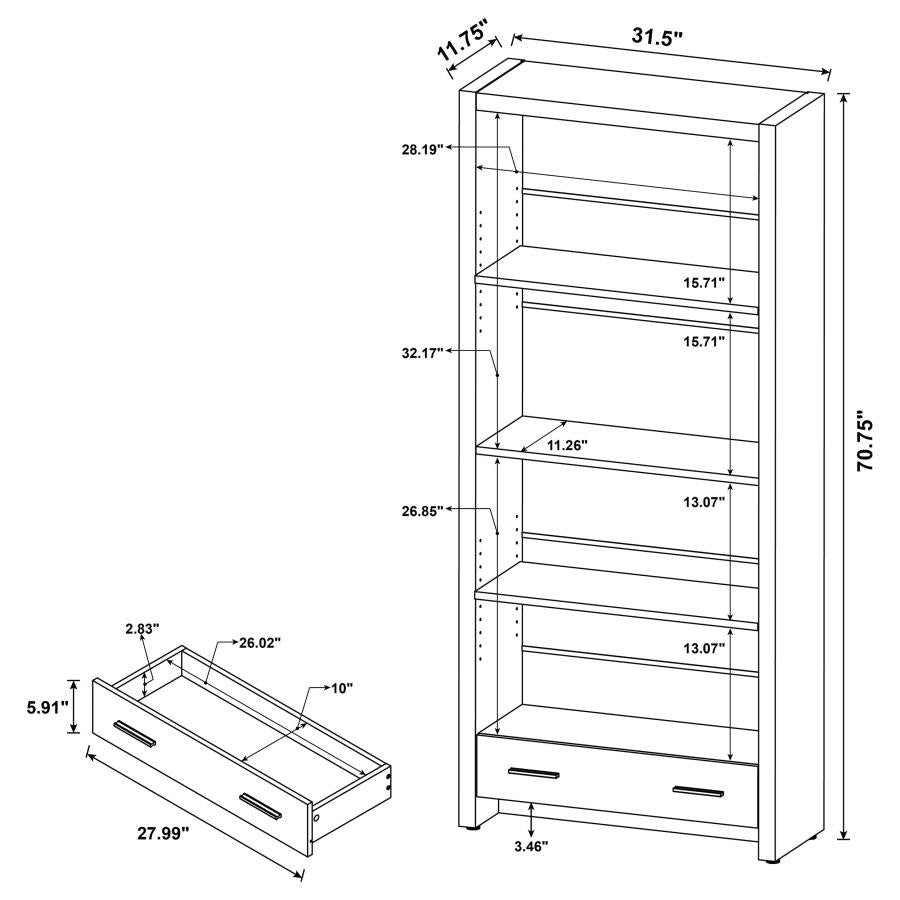 Skylar 71-inch 5-shelf Bookcase with Drawer Cappuccino-zoom-12