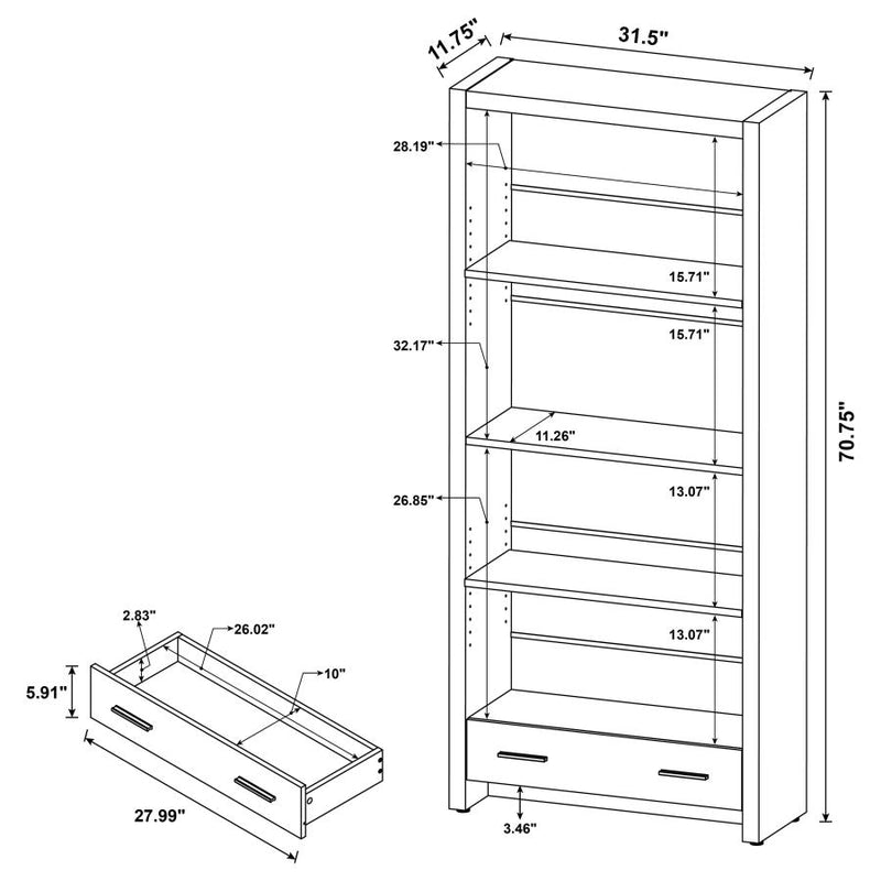 Skylar 71-inch 5-shelf Bookcase with Drawer Cappuccino-zoom-