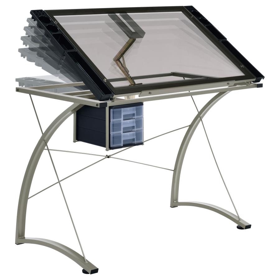 Melo 41-inch Glass Top Drafting Table with Storage Silver-zoom-4