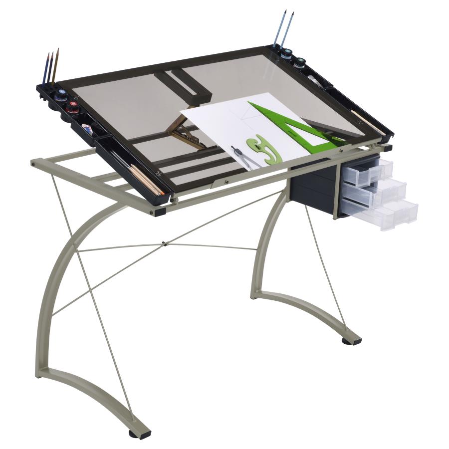 Melo 41-inch Glass Top Drafting Table with Storage Silver-zoom-6
