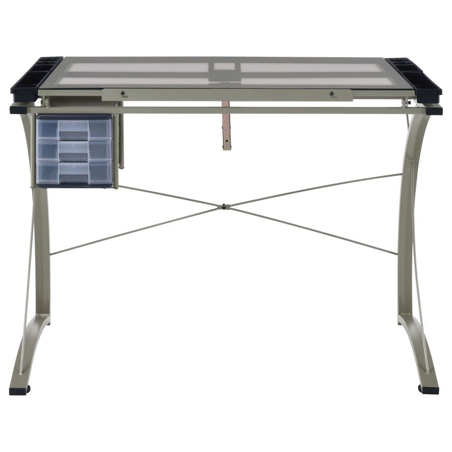 Melo 41-inch Glass Top Drafting Table with Storage Silver-7