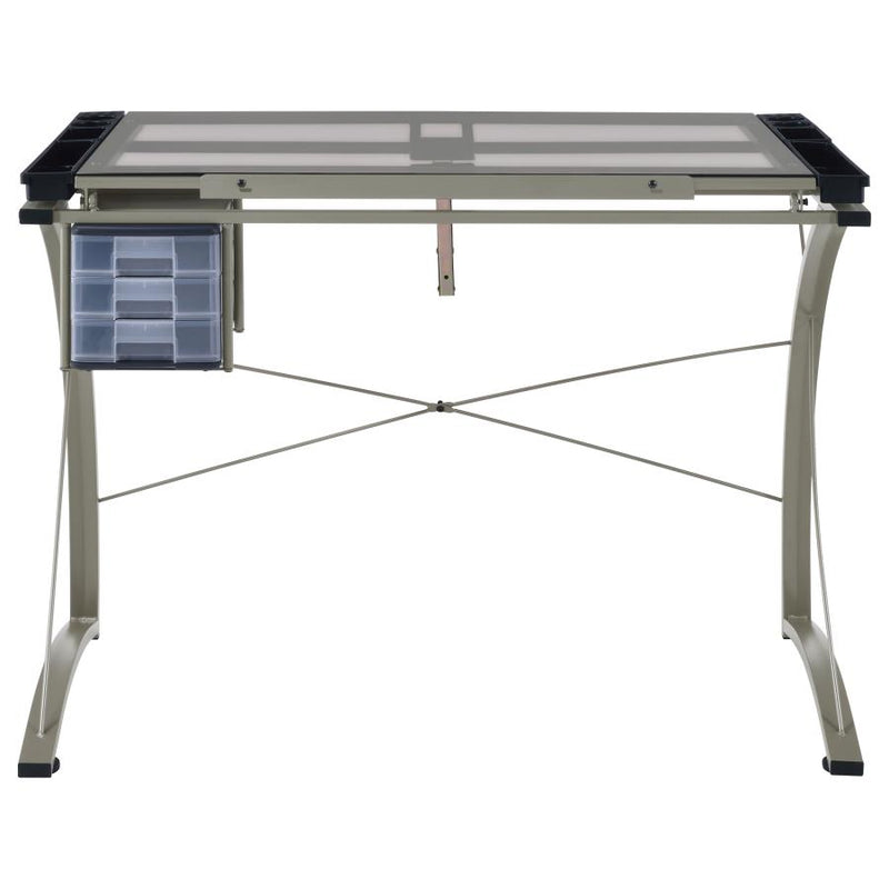 Melo 41-inch Glass Top Drafting Table with Storage Silver-zoom-