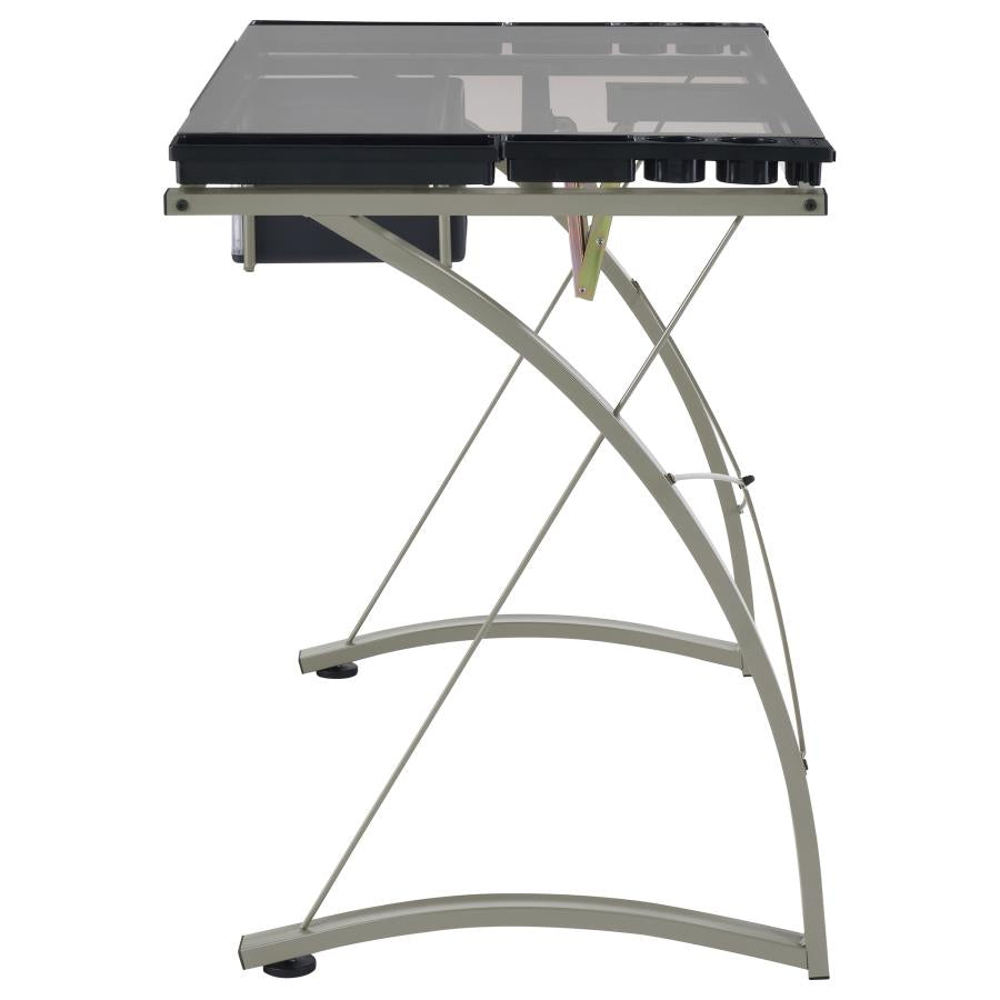 Melo 41-inch Glass Top Drafting Table with Storage Silver-8