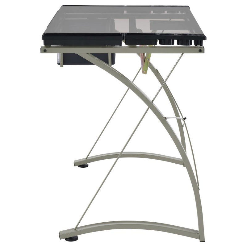 Melo 41-inch Glass Top Drafting Table with Storage Silver-zoom-