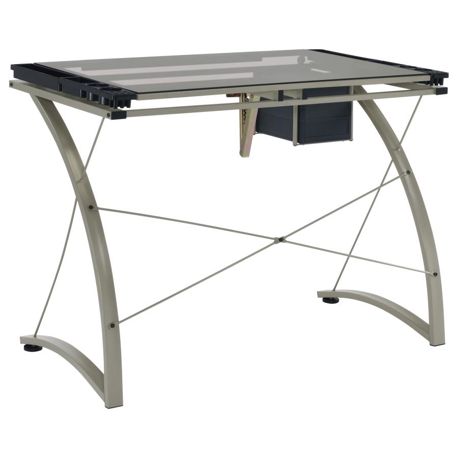 Melo 41-inch Glass Top Drafting Table with Storage Silver-9