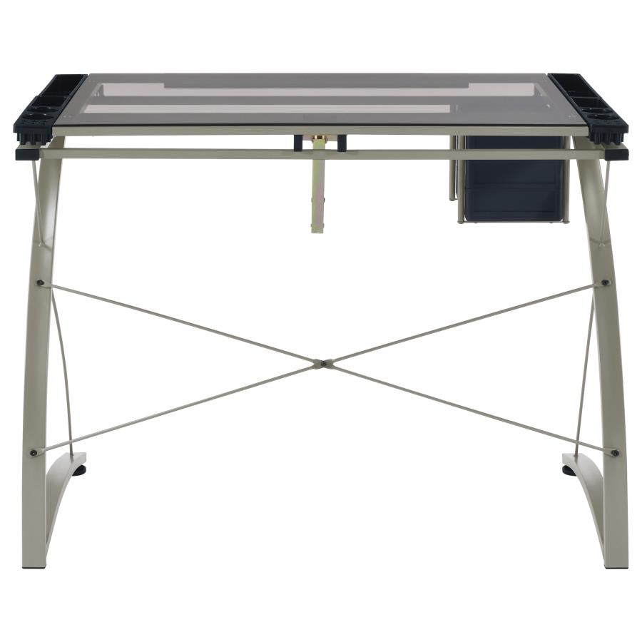 Melo 41-inch Glass Top Drafting Table with Storage Silver-zoom-10