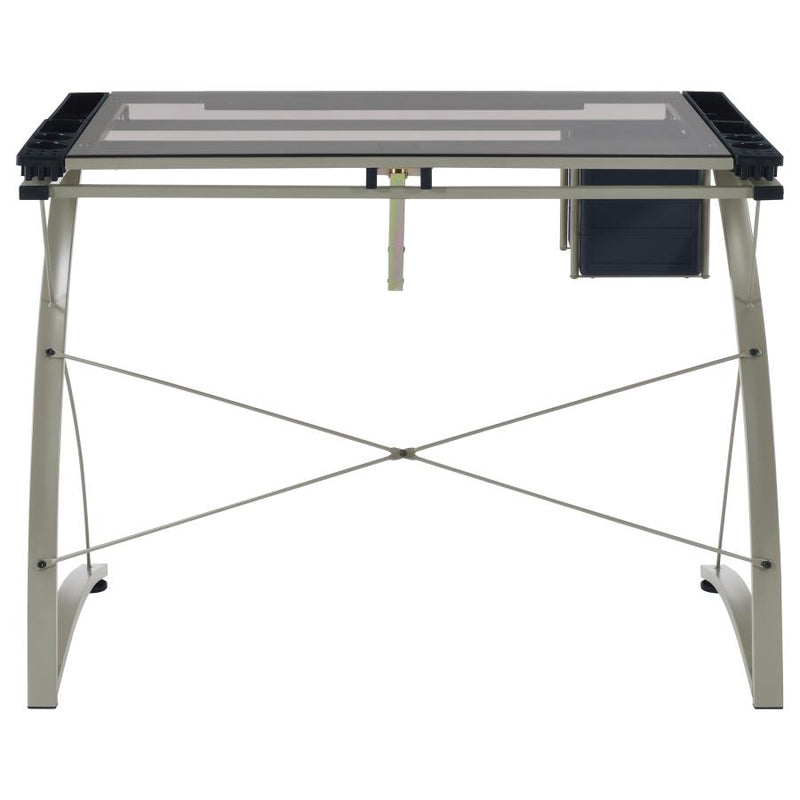 Melo 41-inch Glass Top Drafting Table with Storage Silver-zoom-