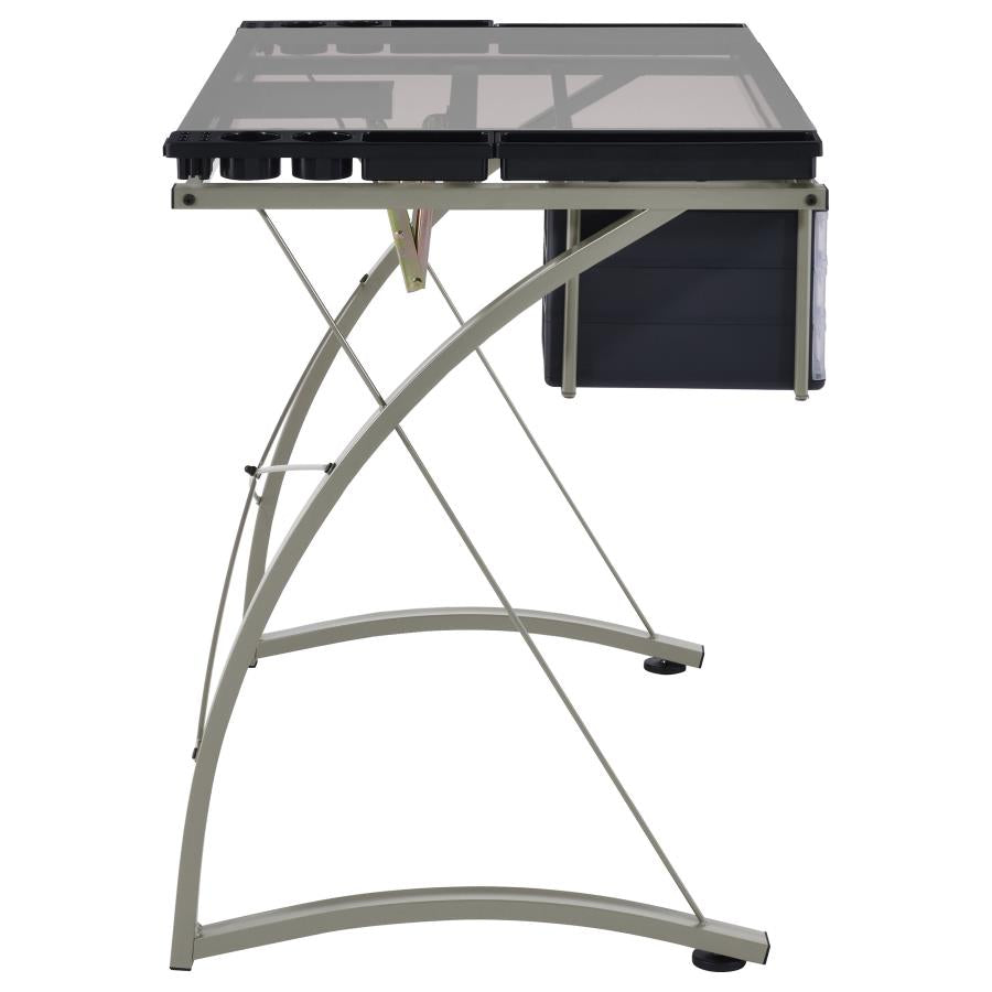 Melo 41-inch Glass Top Drafting Table with Storage Silver-11