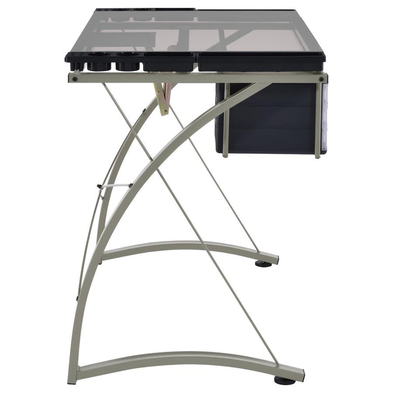 Melo 41-inch Glass Top Drafting Table with Storage Silver-zoom-